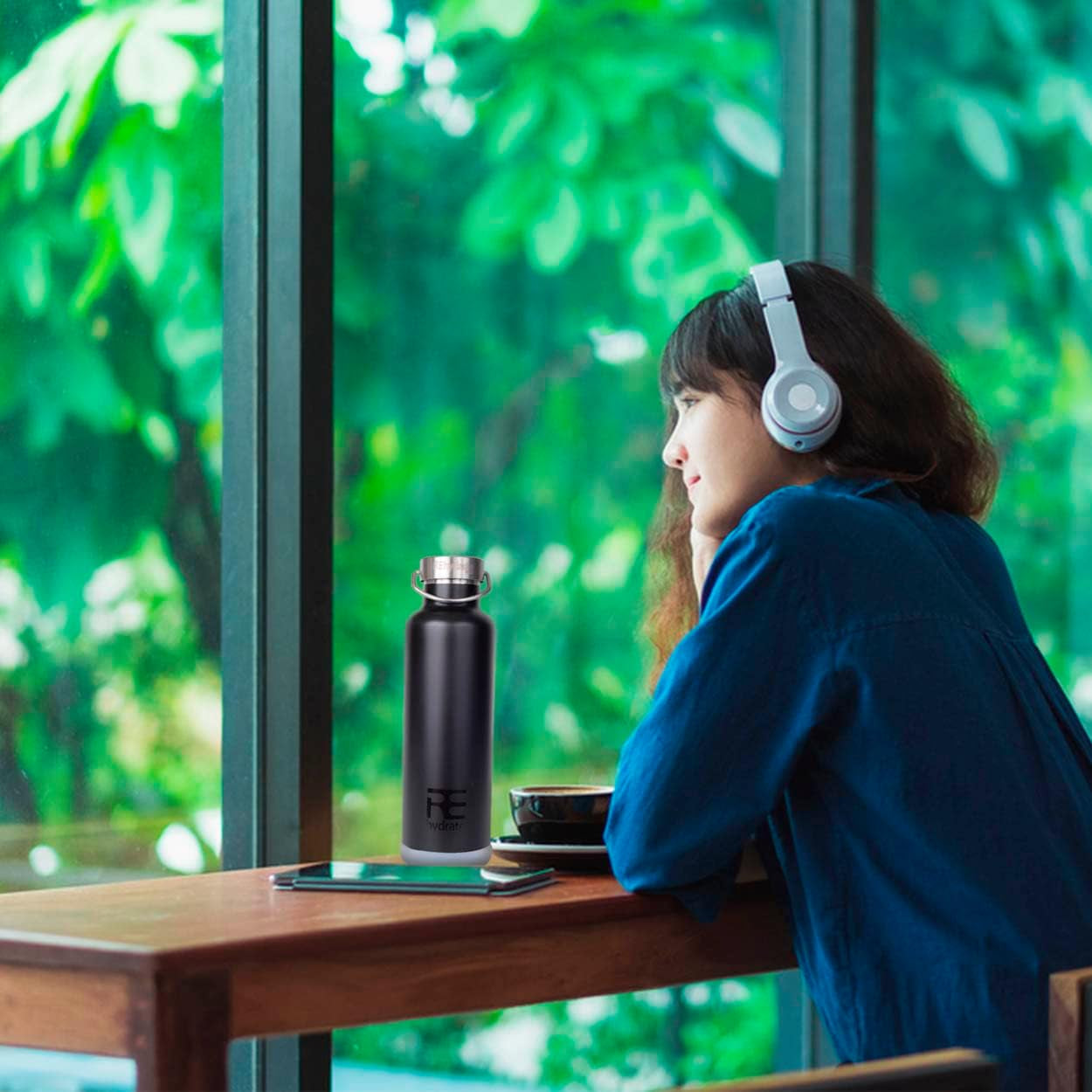 25Oz Insulated Water Bottle with Straw, Bonus Lids and Leak Proof Flask to Keep Liquids Hot or Cold- Triple Wall Vacuum Water Bottle Insulated, Perfect for Gifts