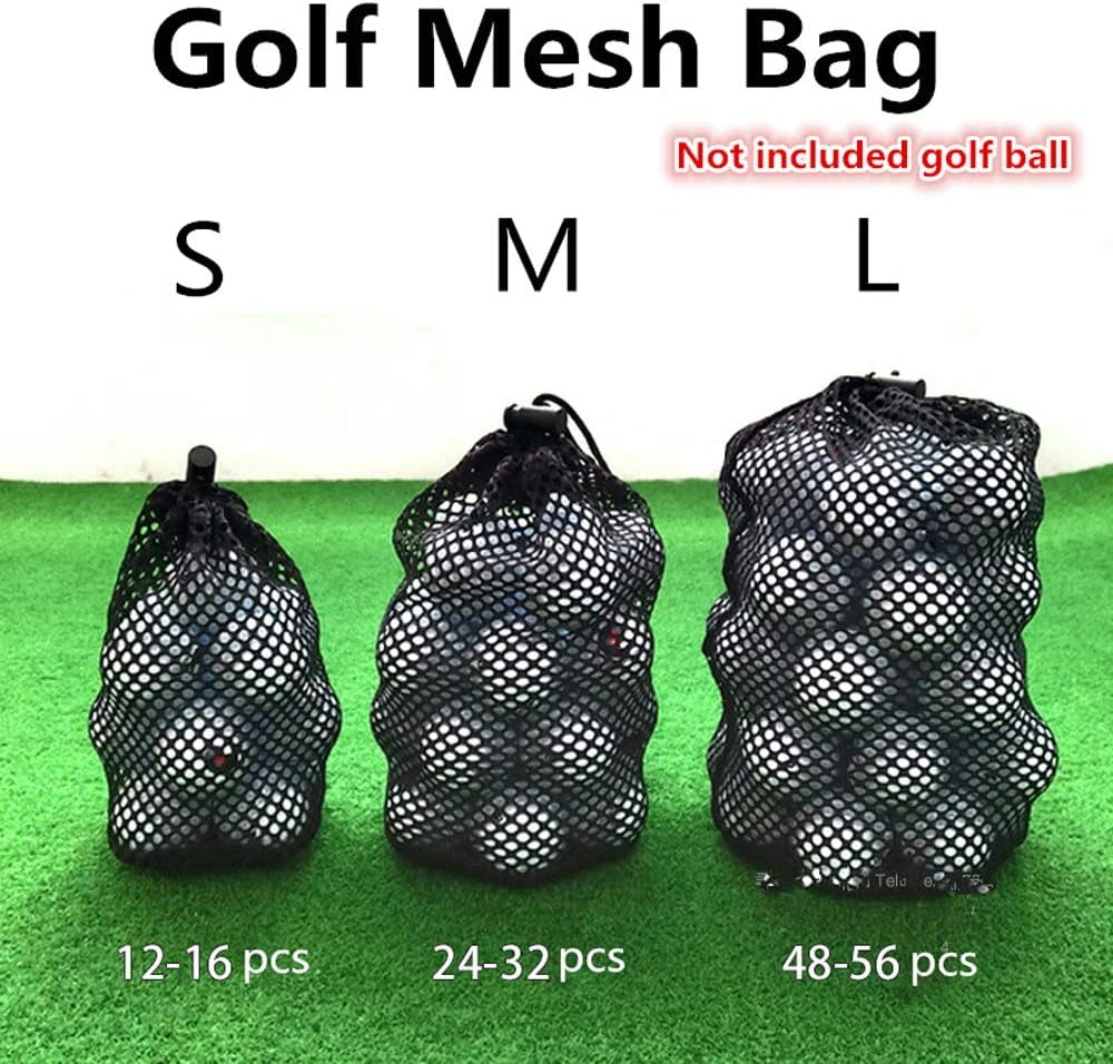 Golf Ball Bags,Lightweight Black Nylon Golf Ball Bags Golf Mesh Bag Golf Storege Bag Drawstring Pouch Golf Accessories(L)