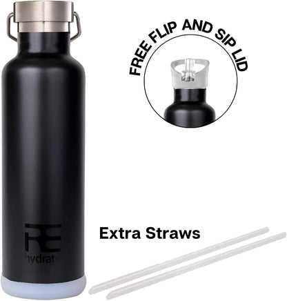 25Oz Insulated Water Bottle with Straw, Bonus Lids and Leak Proof Flask to Keep Liquids Hot or Cold- Triple Wall Vacuum Water Bottle Insulated, Perfect for Gifts