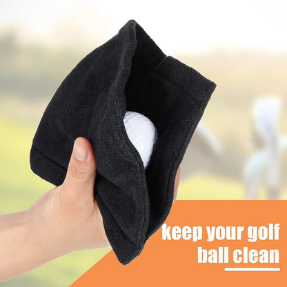 2 Pieces Golf Ball Towel 5.5 X 5.5 Inch Black Golf Wet and Dry Golf Towel Pocket Golf Towel with Clip Ball Towel Golf Ball Towel for Golf Course Exercise Towel