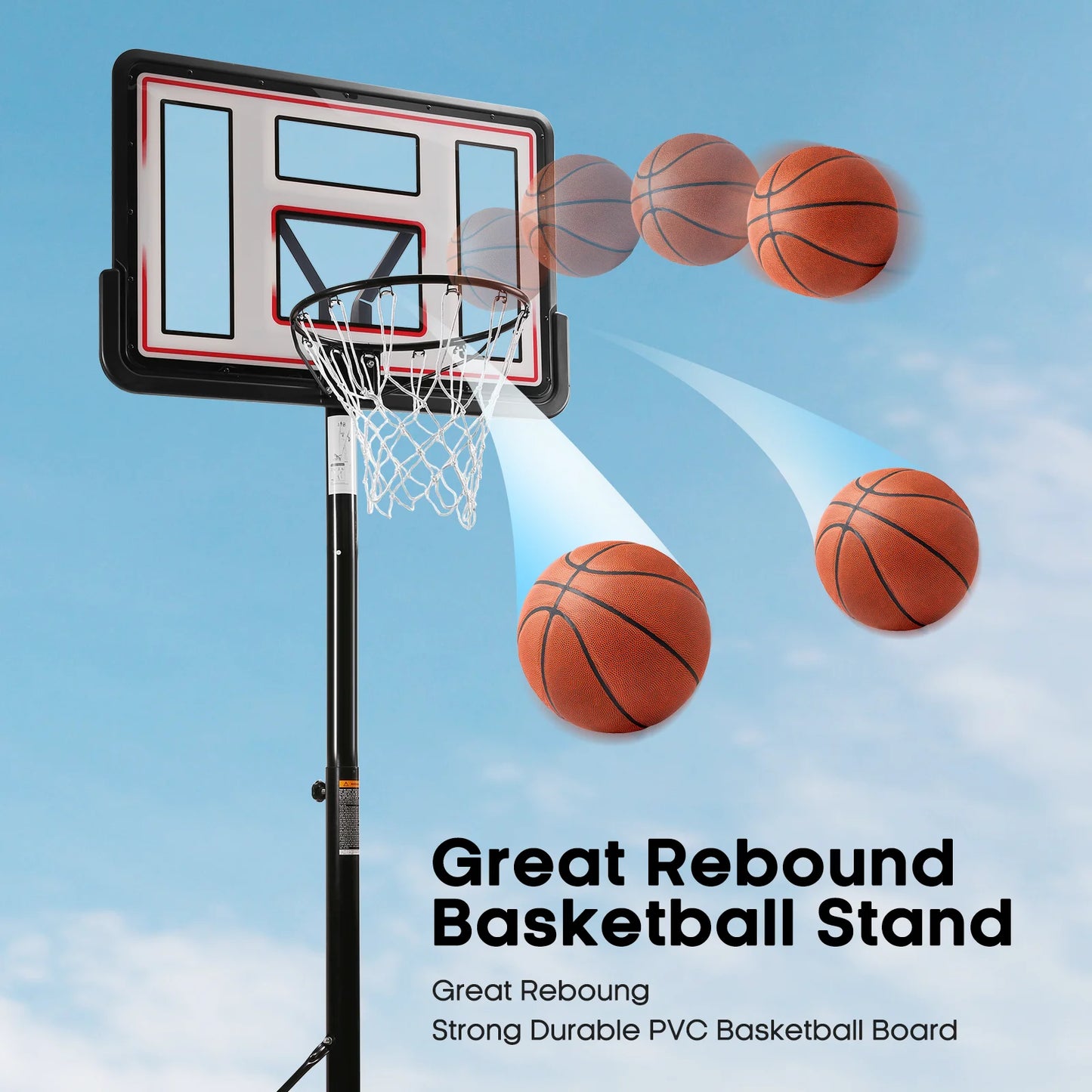 44In Portable Basketball Hoop with Height Adjustable 6.56Ft to 10Ft Basketball Goals for Younger People Indoor Outdoor with Free Basketabll