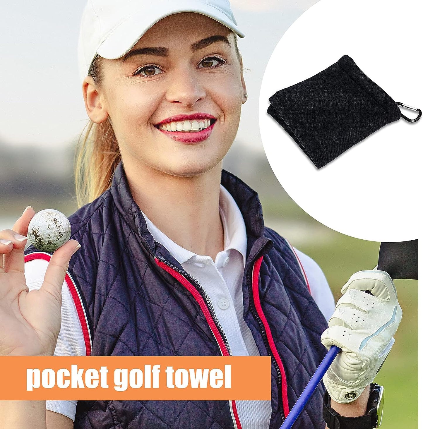 2 Pieces Golf Ball Towel 5.5 X 5.5 Inch Black Golf Wet and Dry Golf Towel Pocket Golf Towel with Clip Ball Towel Golf Ball Towel for Golf Course Exercise Towel
