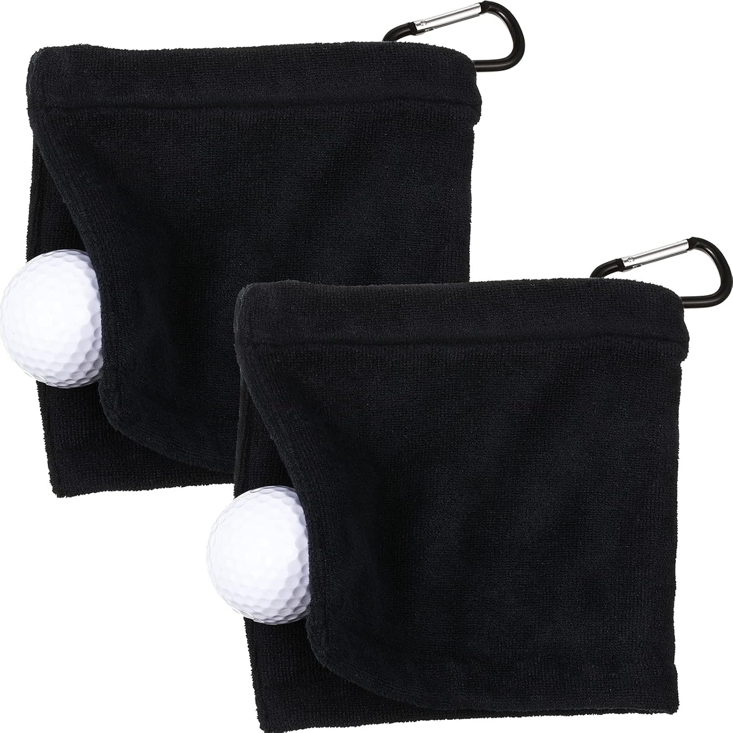 2 Pieces Golf Ball Towel 5.5 X 5.5 Inch Black Golf Wet and Dry Golf Towel Pocket Golf Towel with Clip Ball Towel Golf Ball Towel for Golf Course Exercise Towel